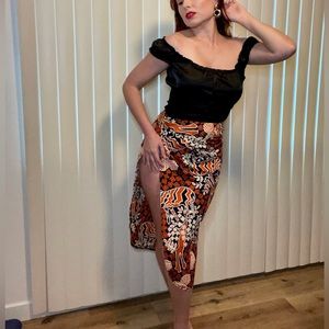 Vintage 90s animal print split front high waist maxi skirt sarong midi beach S